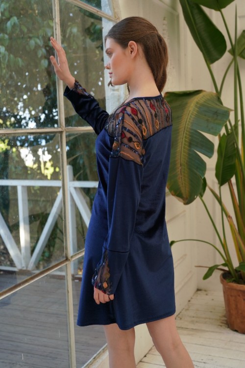 İPEKMOOD İPEKMOO PUL PAYET DETAYLI KADİFE ELBİSE İPK2204