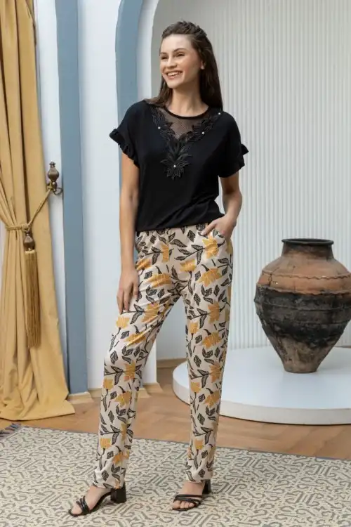 İPEKMOOD YAKA DETAYLI PİJAMA TAKIMI İPK2334