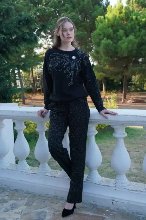 İPEKMOOD Yaka detaylı pijama takımı İPK2386
